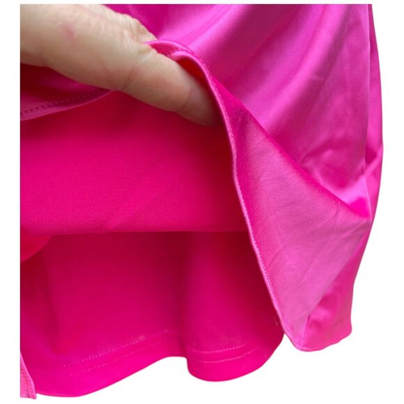 Hot Pink Satin Lace Slip Mini Dress NWT Size Small Ruched Spaghetti Strap Party - Picture 8 of 16